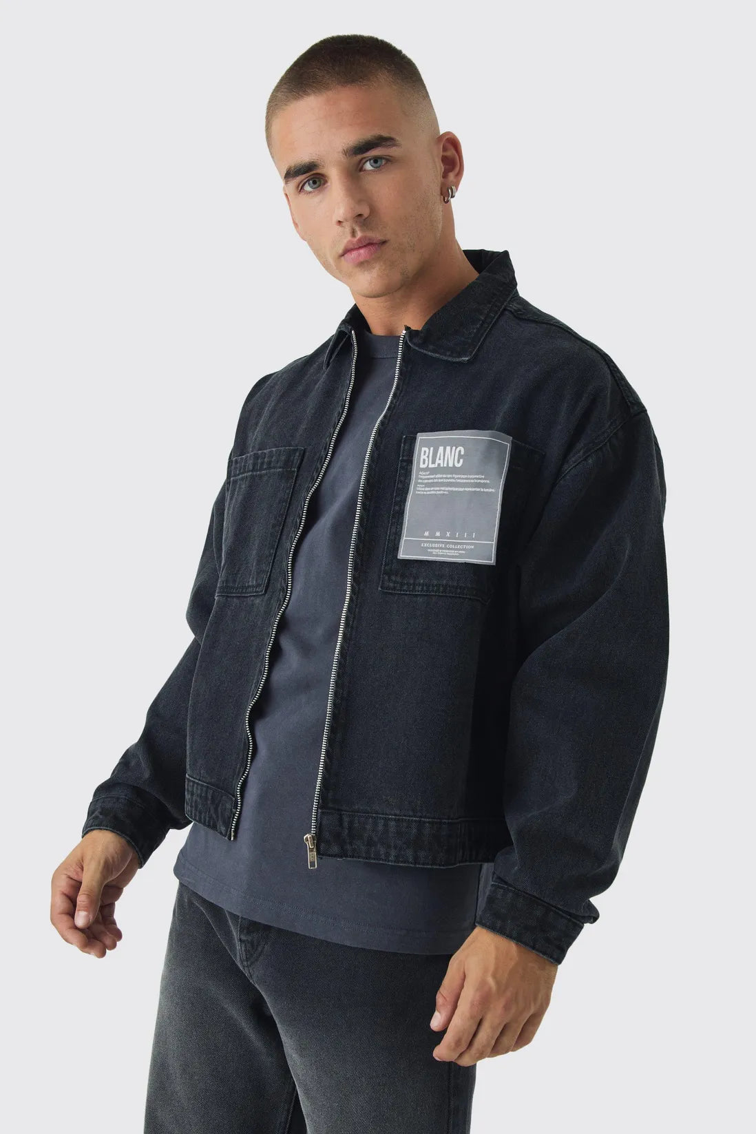 Boxy Fit Denim Jacket With Woven Label