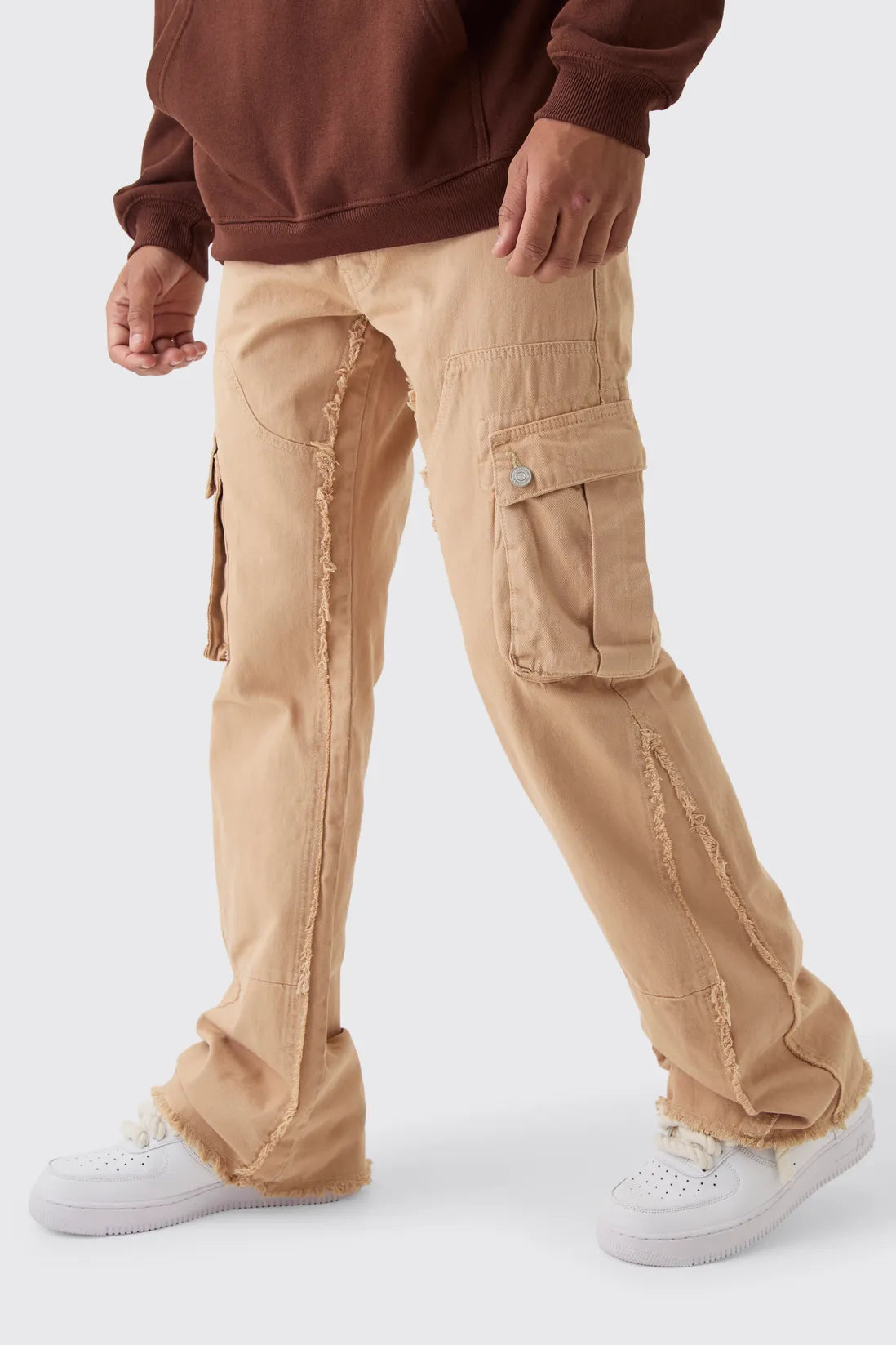 Relaxed Flared Ecru Carpenter Cargo Jeans