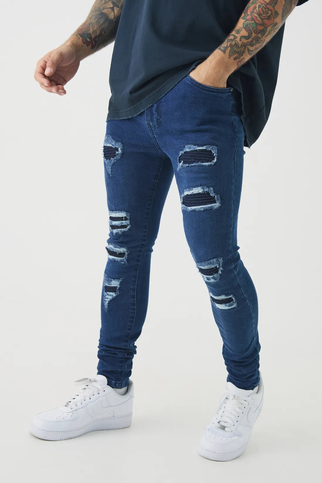 Super Skinny Stretch Biker Rip & Repair Jeans