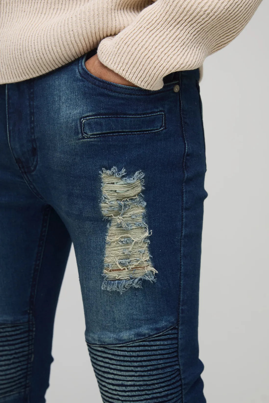 Skinny Stretch Ripped Distressed Biker Jeans