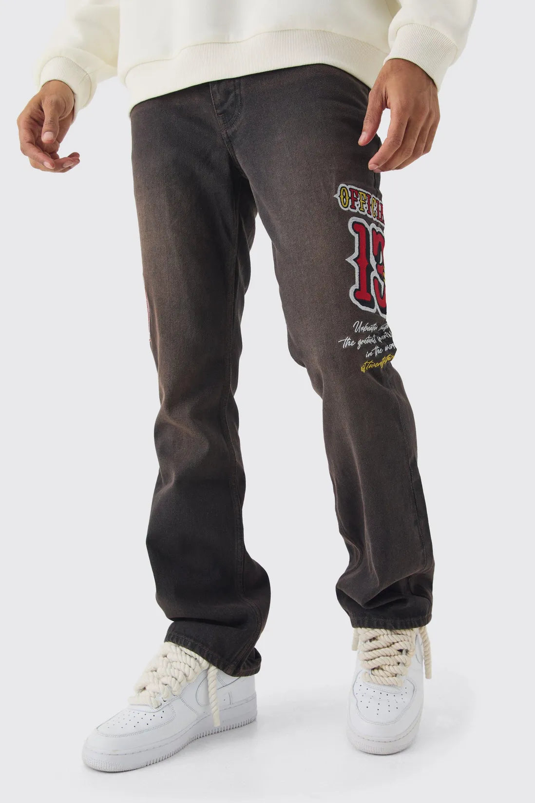 Slim Rigid Flare Varsity Moto Denim Jeans