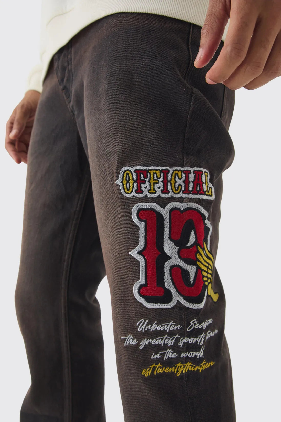 Slim Rigid Flare Varsity Moto Denim Jeans