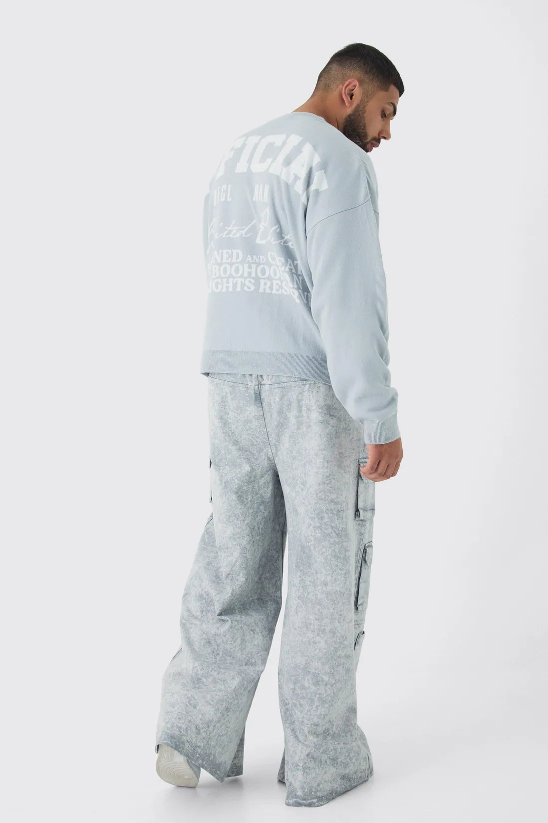 Plus Elasticated Waist Extreme Baggy Heavyweight Washed Multi Cargo Trousers