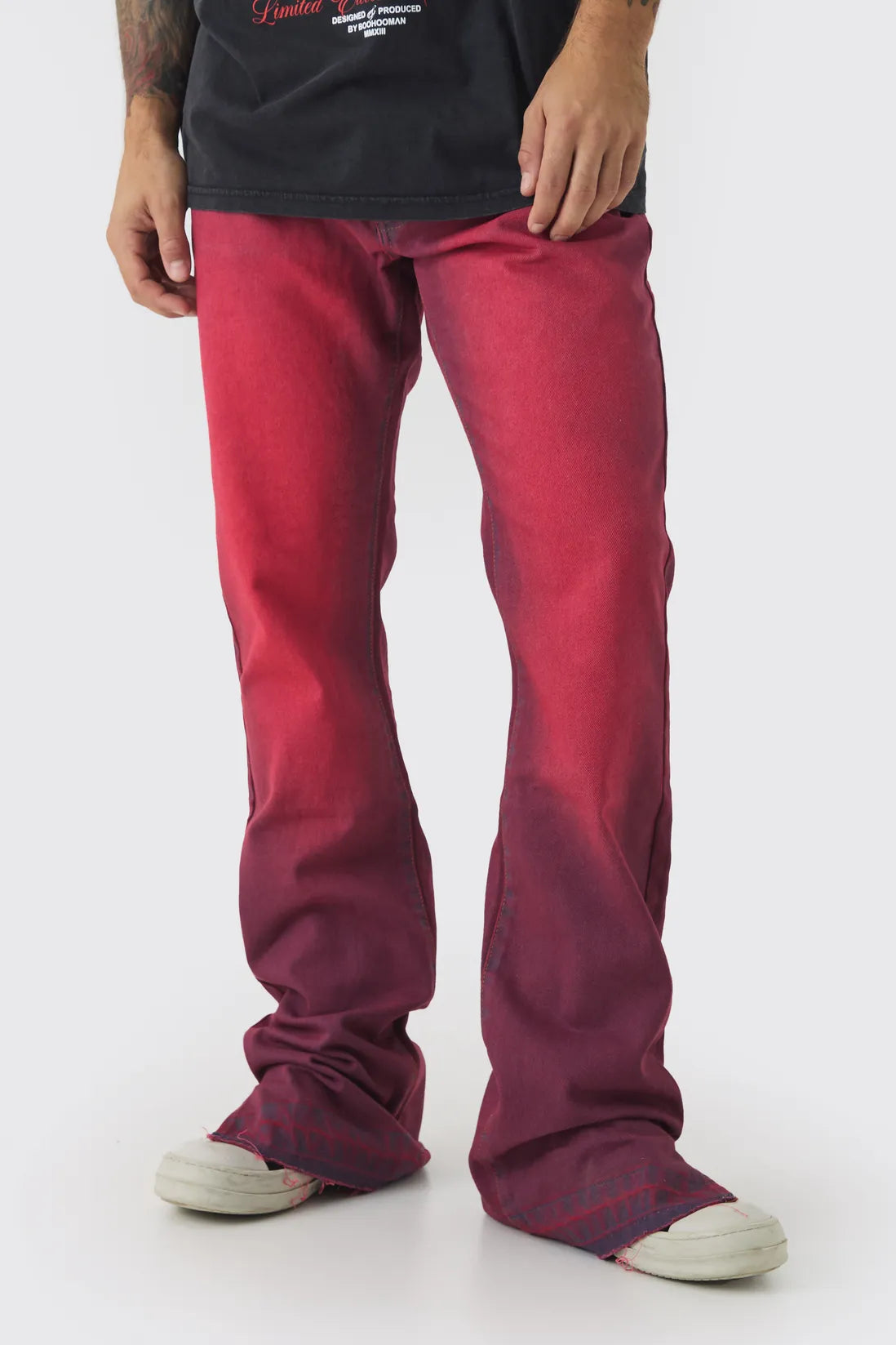 Slim Rigid Flared Stacked Red Tinted Jeans