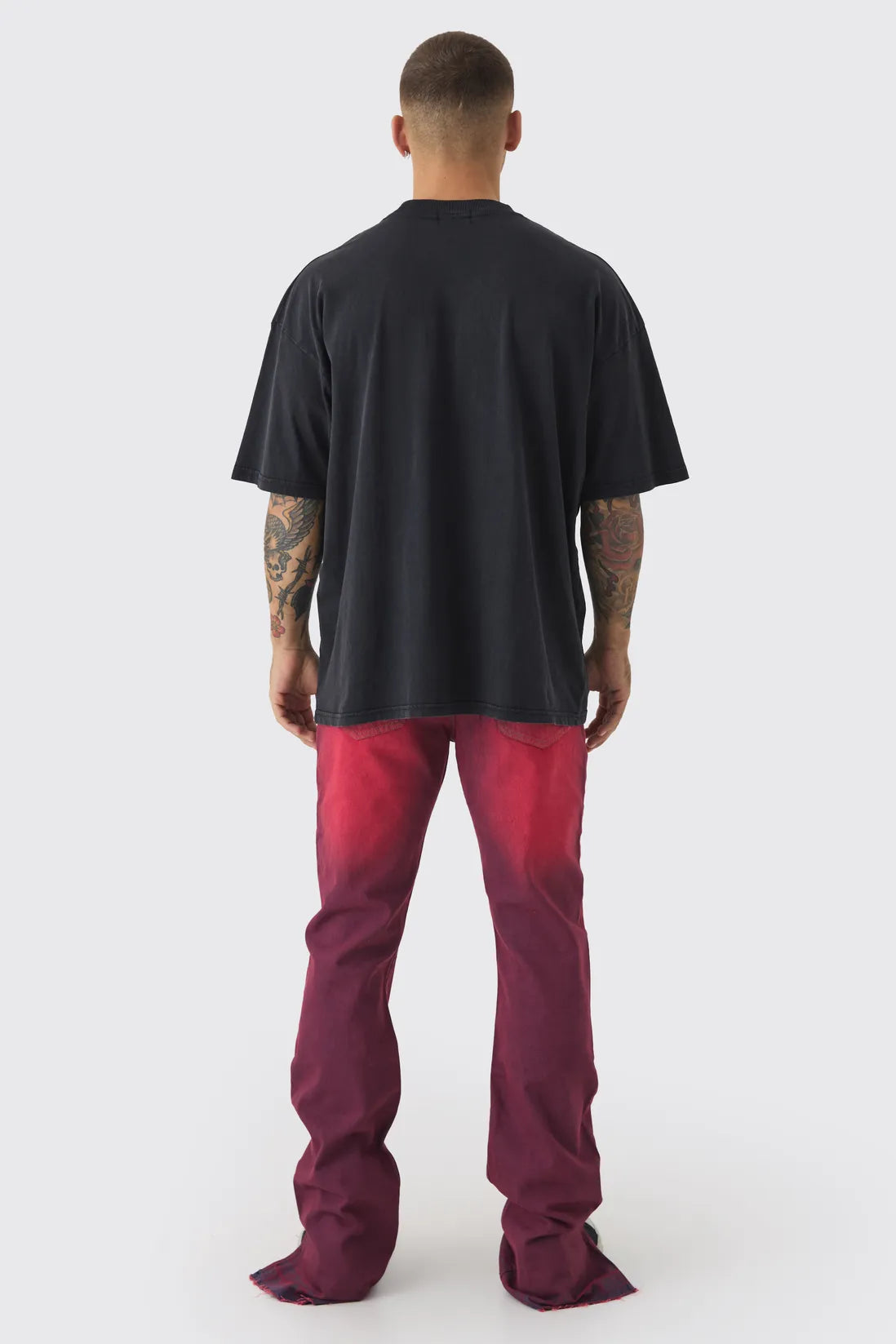 Slim Rigid Flared Stacked Red Tinted Jeans