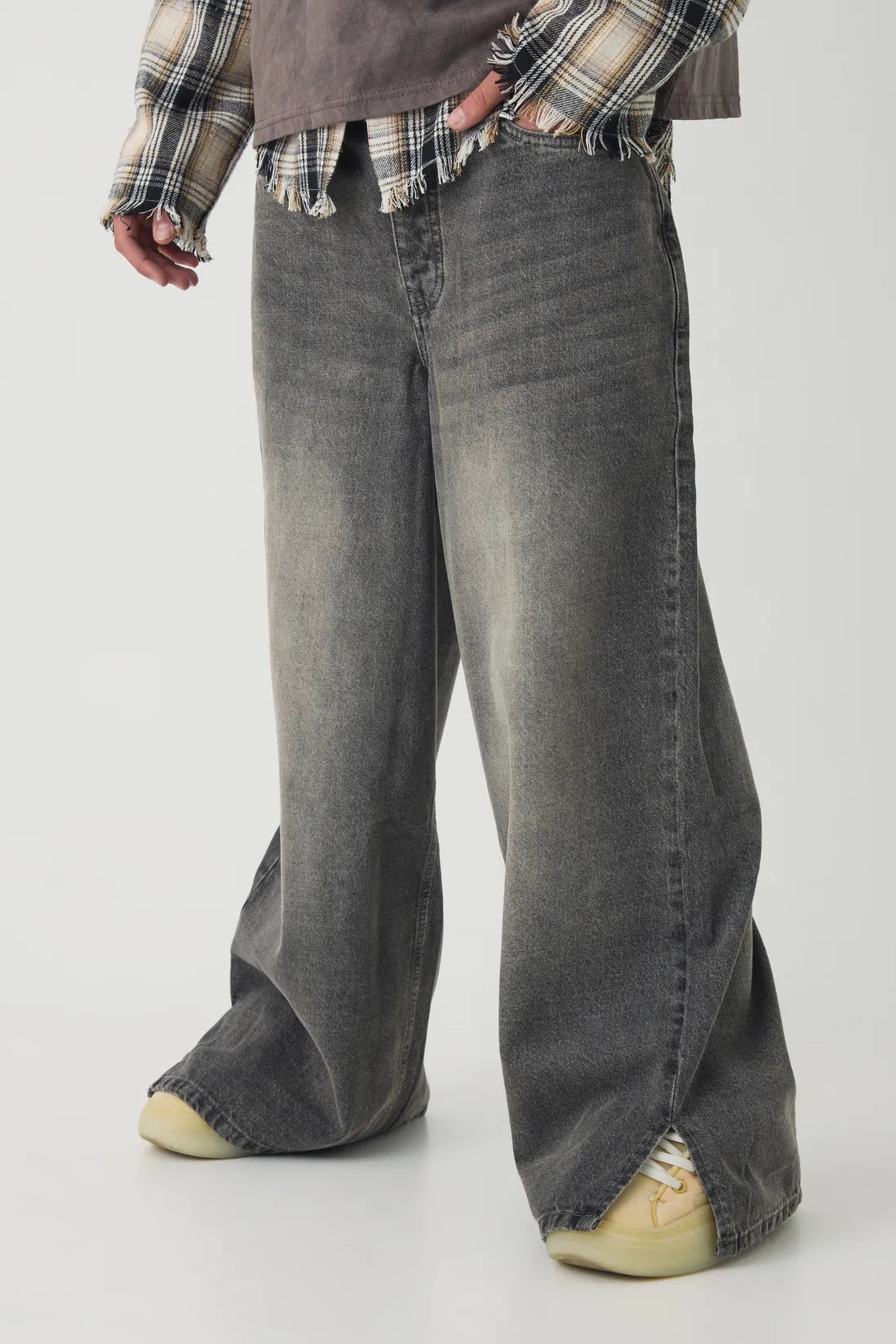 Baggy Rigid Extreme Washed Split Hem Denim Jeans