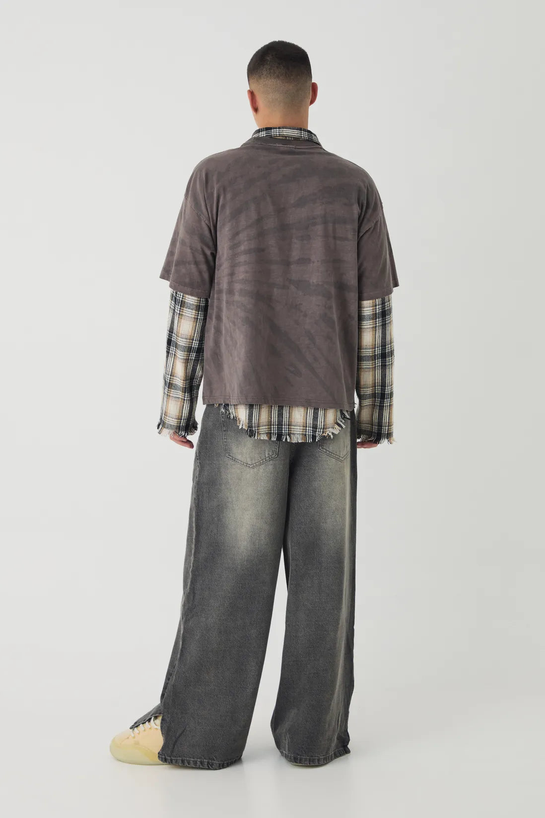 Baggy Rigid Extreme Washed Split Hem Denim Jeans