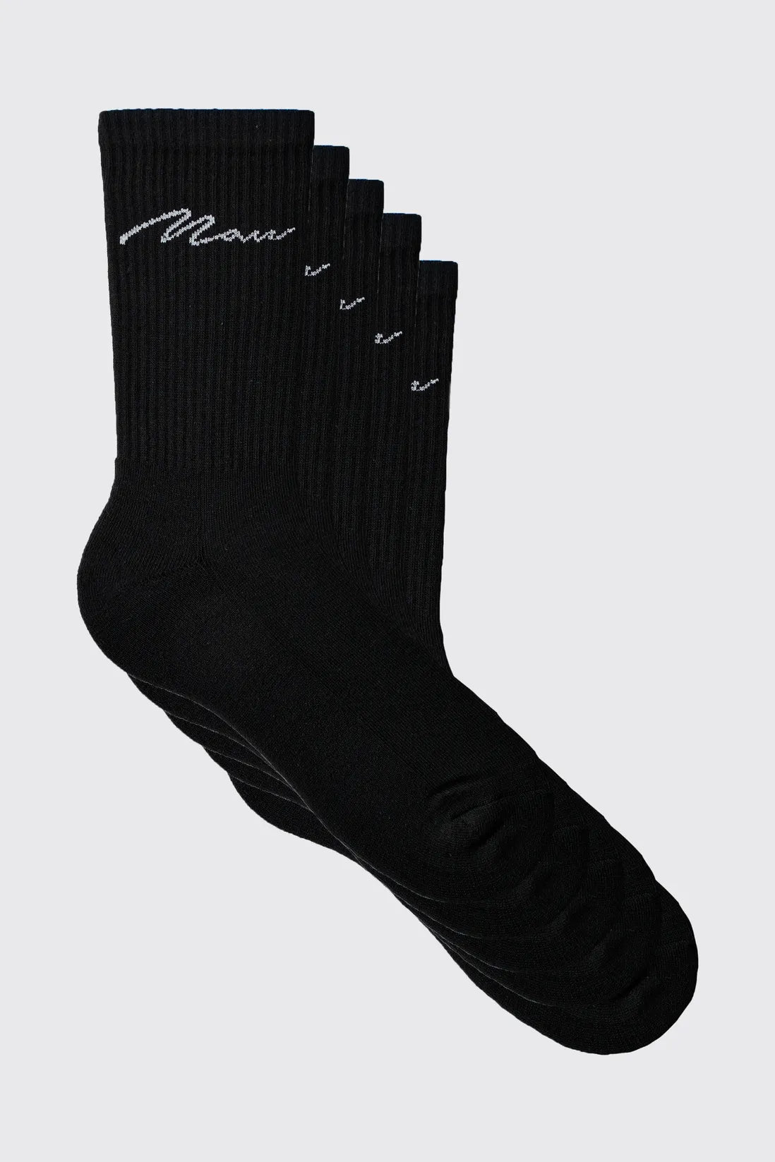 5 Pack MAN Script Logo Plain Sport Socks