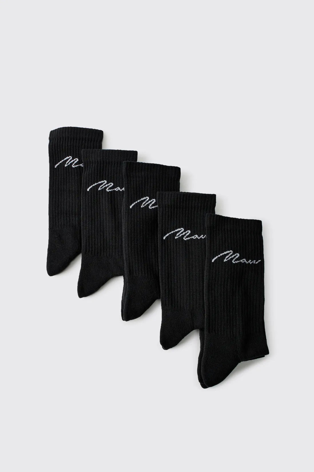 5 Pack MAN Script Logo Plain Sport Socks