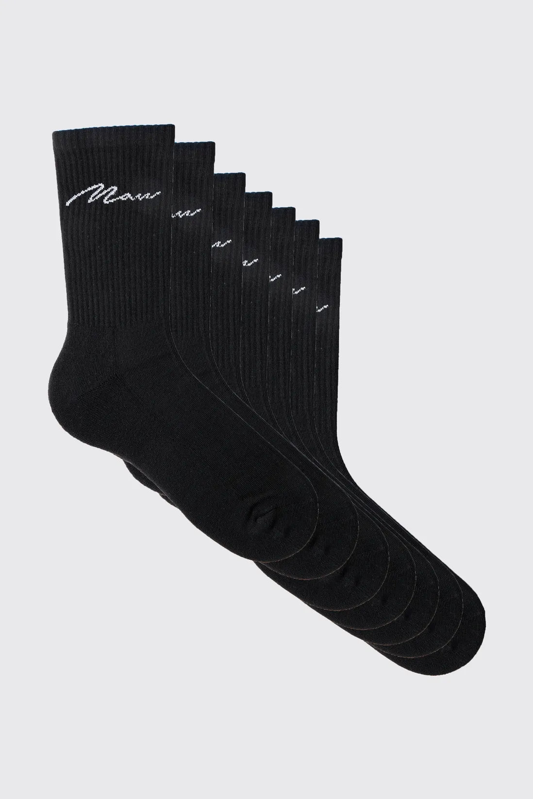 7 Pack Man Script Logo Plain Sport Socks