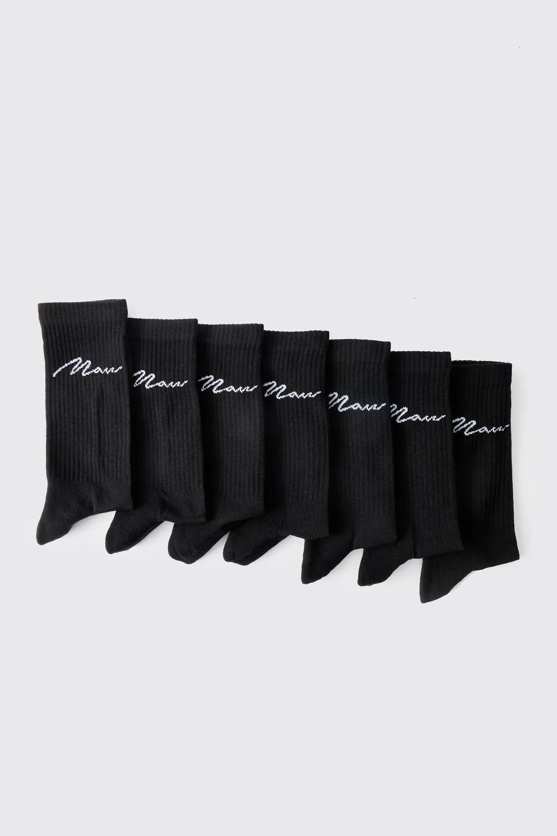 7 Pack Man Script Logo Plain Sport Socks