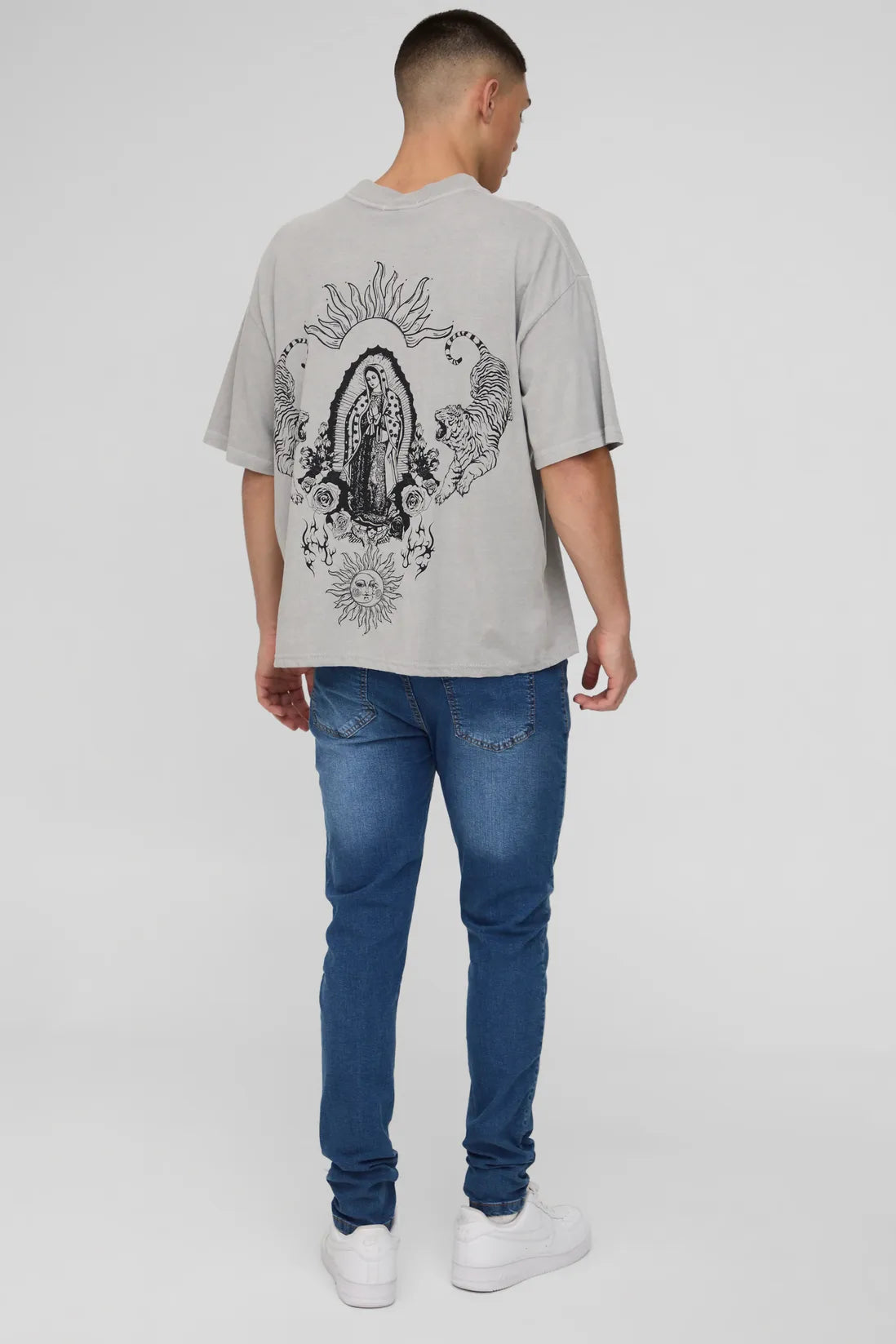 Skinny Washed Stretch Jean in Mid Blue Wash