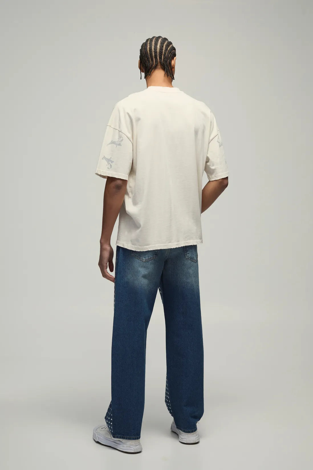 Relaxed Rigid Studded Denim Jeans