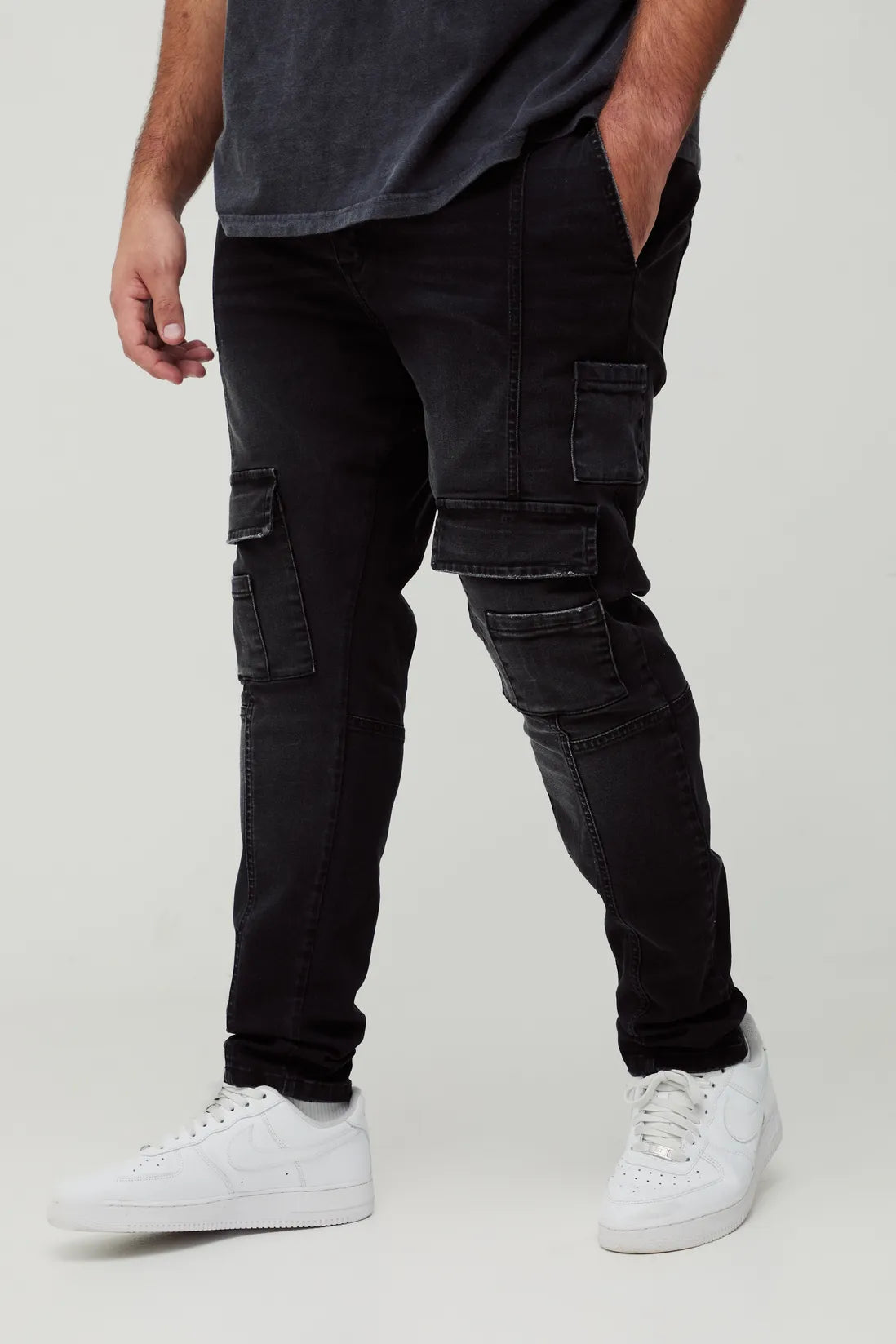 Plus Heavyweight Skinny Fit Contrast Panel Zip Hem Trousers