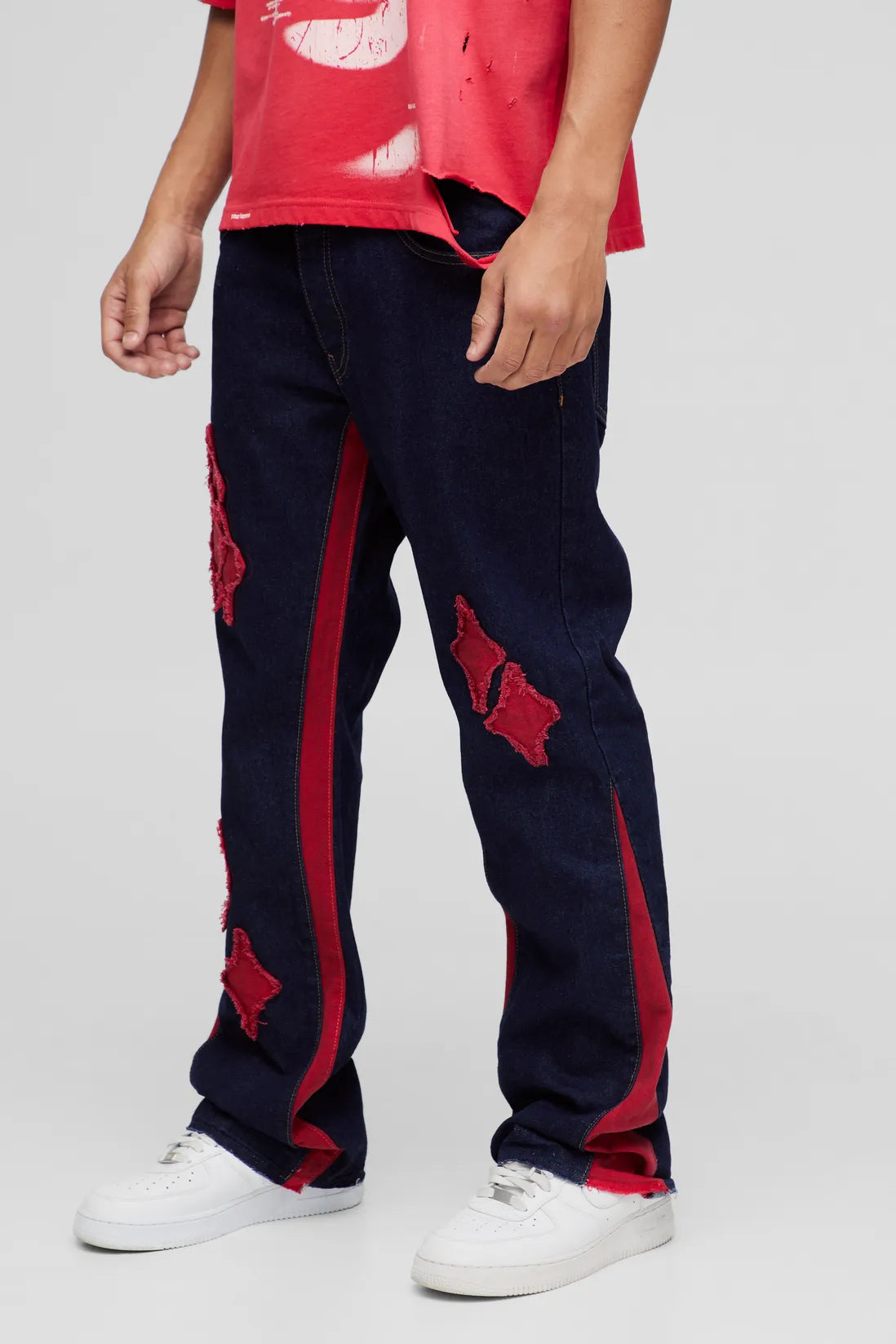 Slim Rigid Flare Applique Panel Jeans