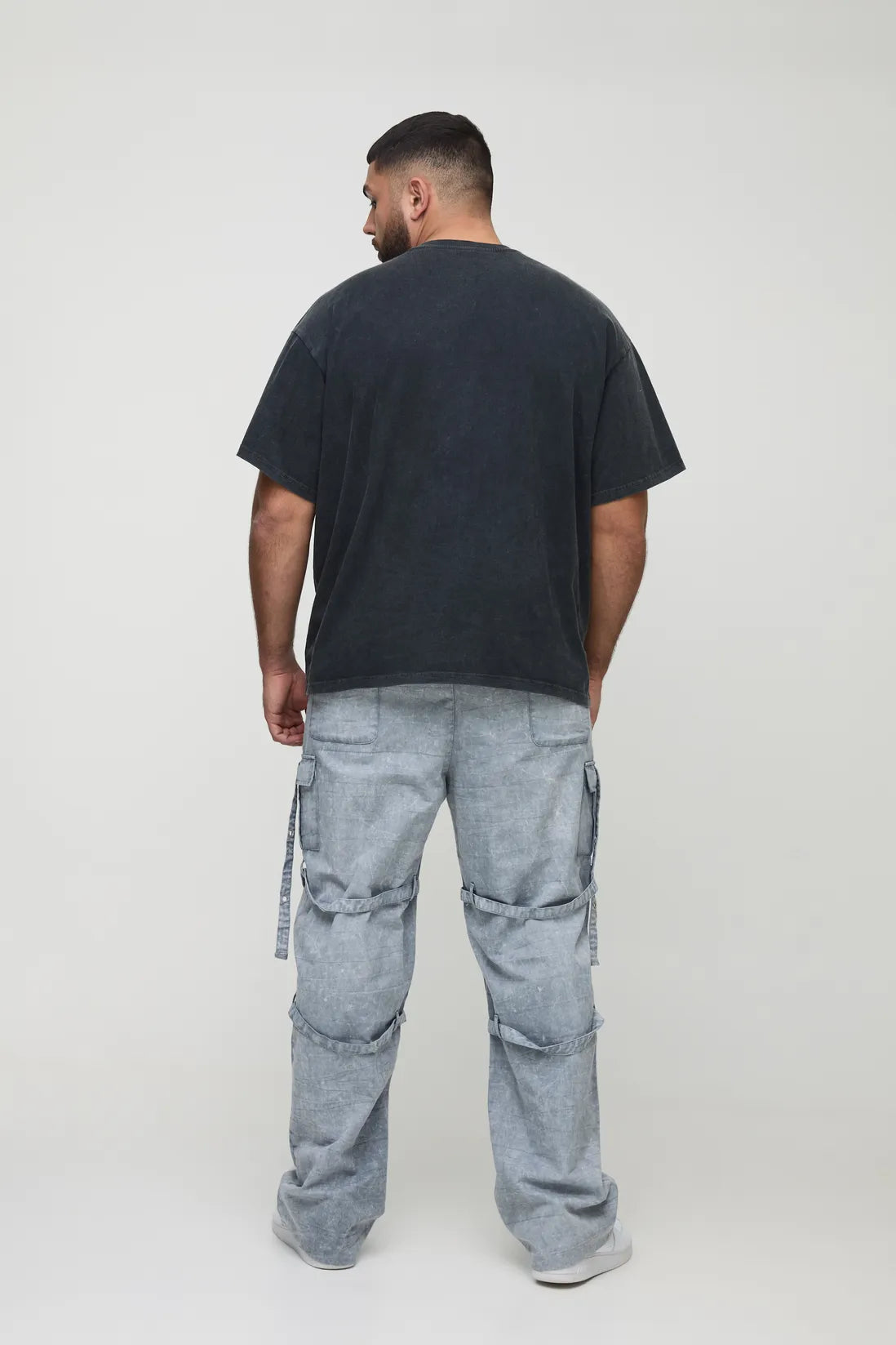 Plus Acid Wash Strappy Relaxed Fit Cargo Trousers