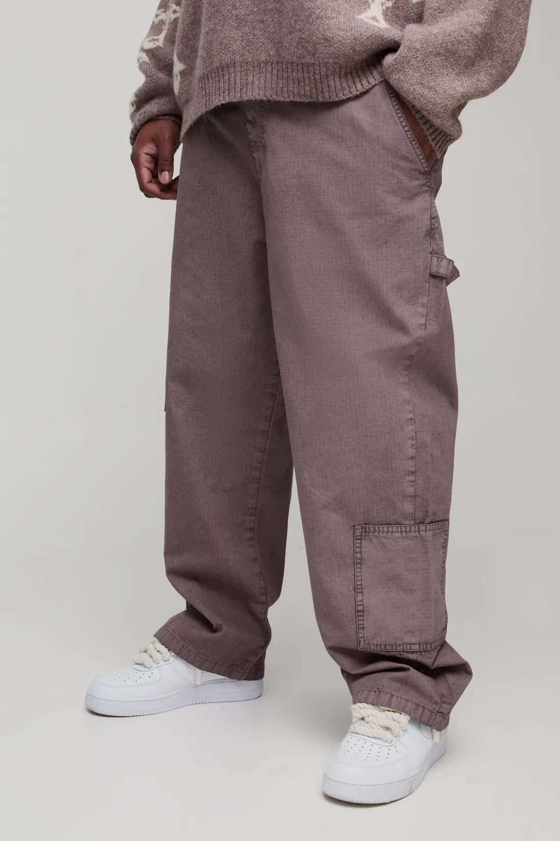 Plus Washed Ripstop Relaxed Fit Carpenter Trousers