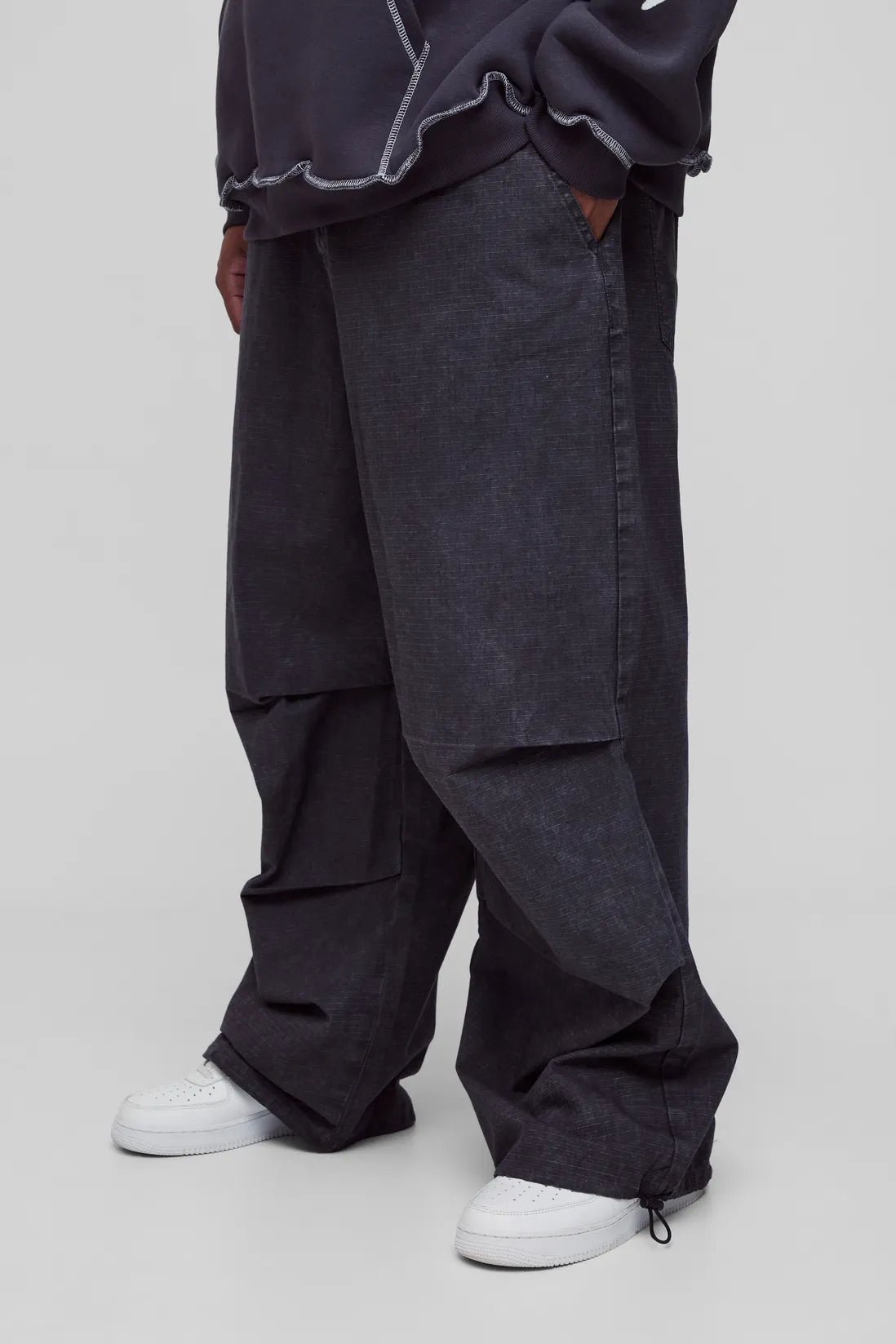 Plus Washed Ripstop Pleat Knee Parachute Pants