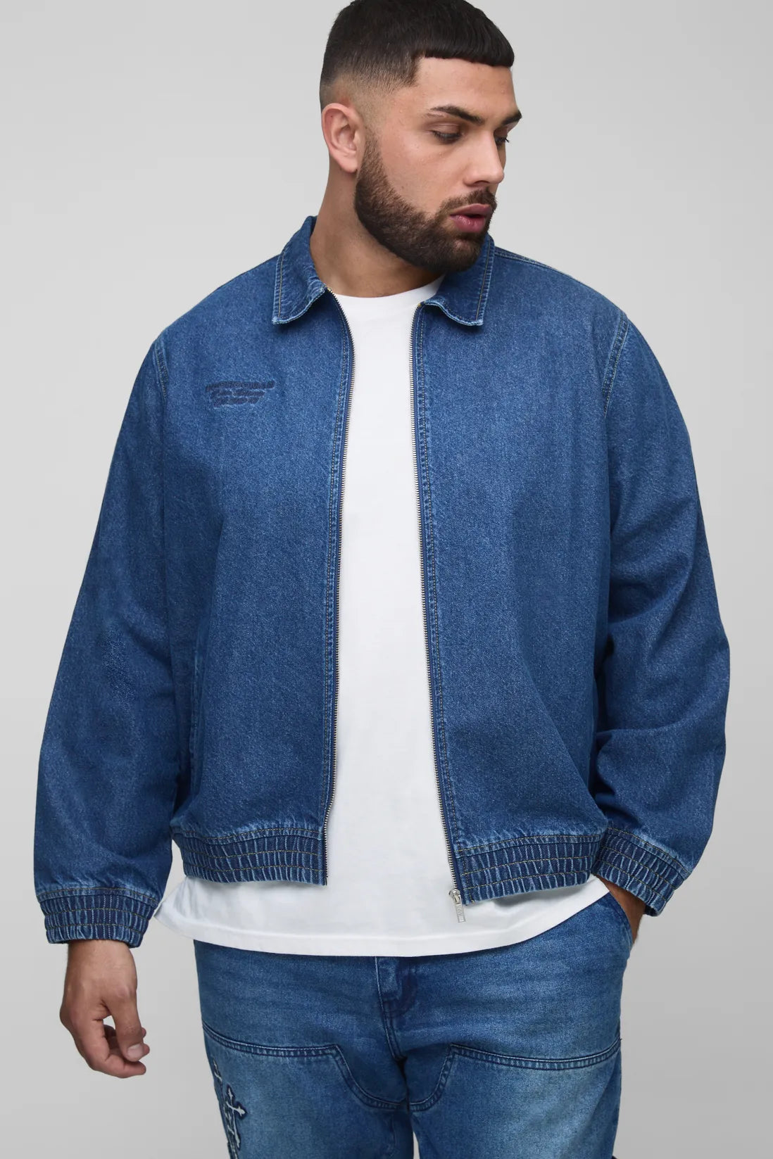Plus Embroidered Denim Bomber Jacket