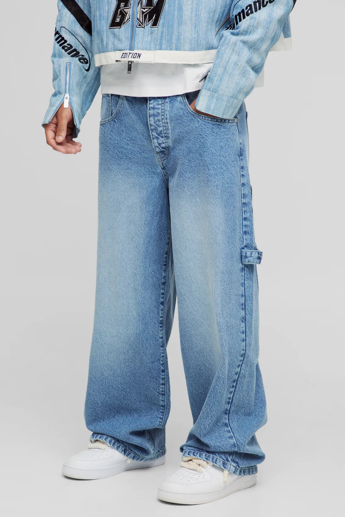 Washed Adjustable Waist Baggy Carpenter Jeans