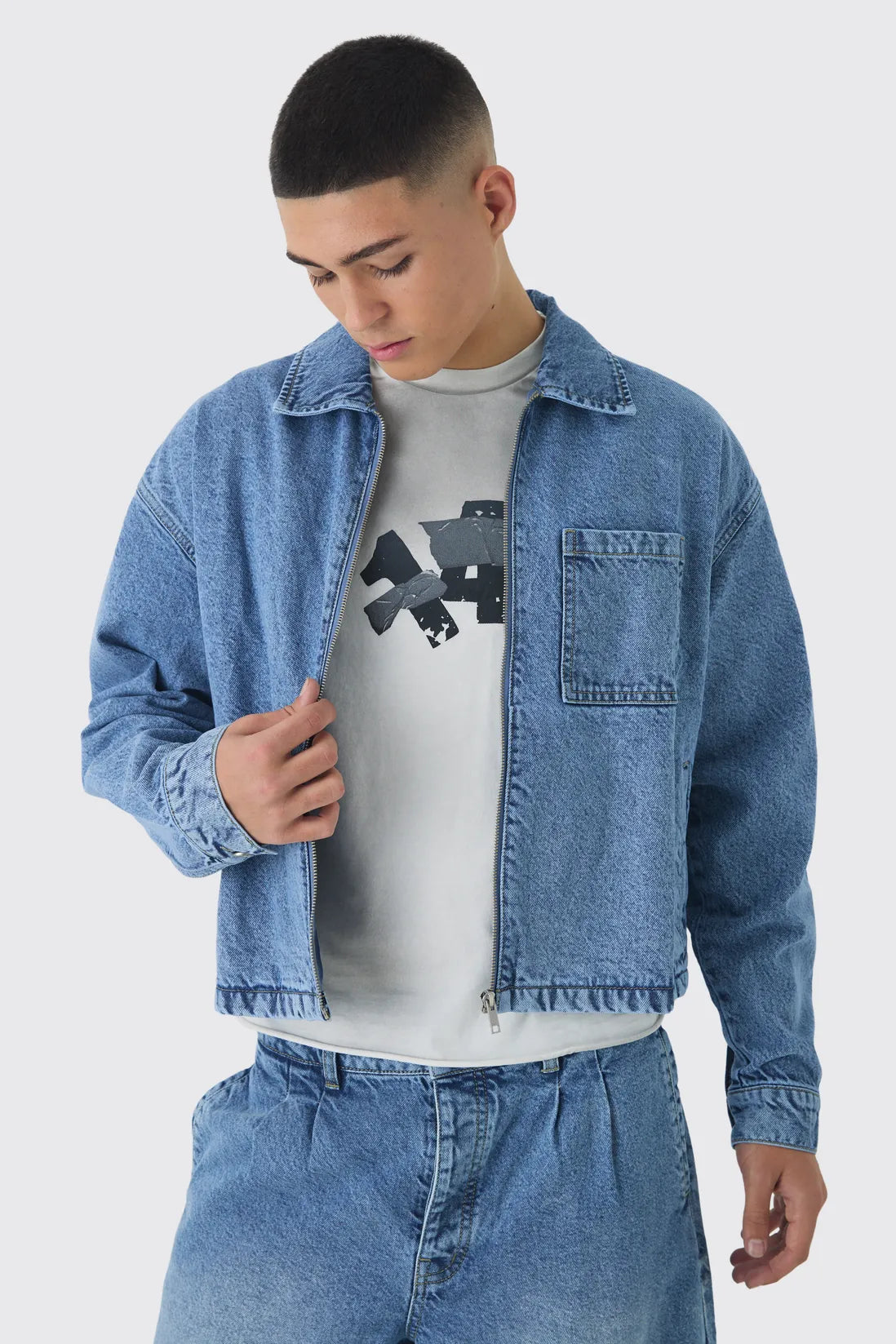 Boxy Denim Harrington Jacket
