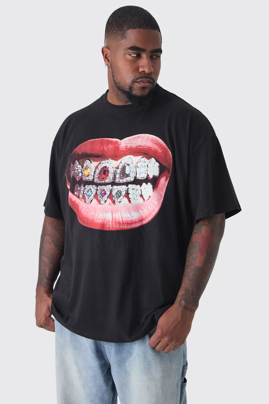 Plus Grills Print Oversized T-shirt in Black