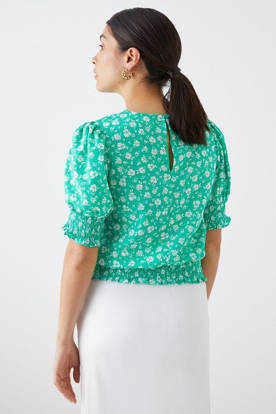 Green Ditsy Shirred Hem Top