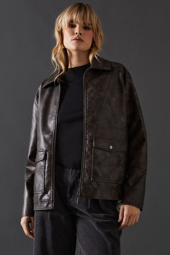Whipstitch Faux Leather Zip Through Jacket
