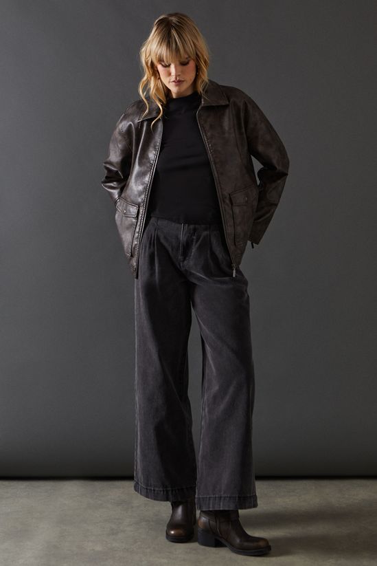 Whipstitch Faux Leather Zip Through Jacket
