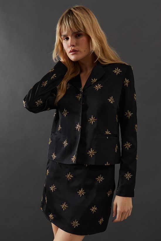 Premium Hand Embroidered Celestial Crop Jacket