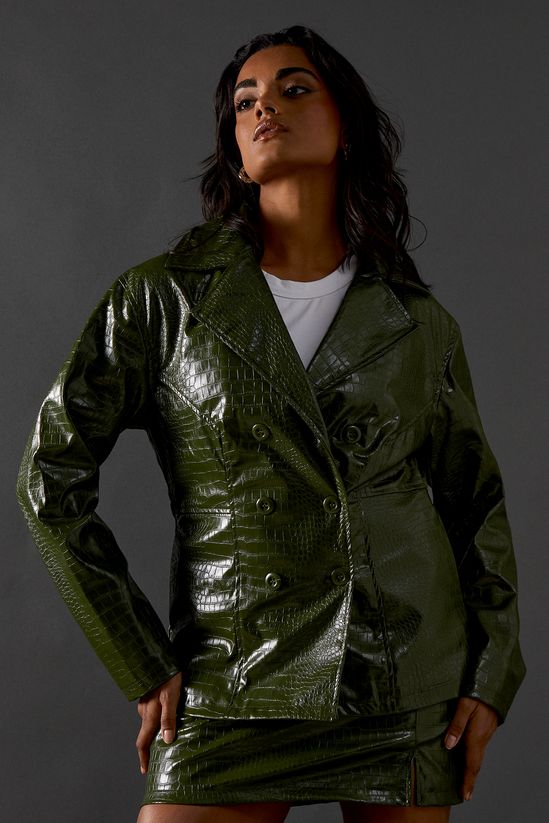 Croc Waist Detail Faux Leather Jacket