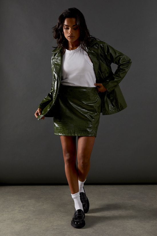 Croc Waist Detail Faux Leather Jacket