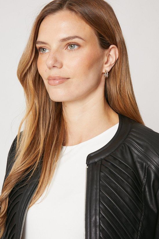 Black Faux Leather Pleat Detail Jacket