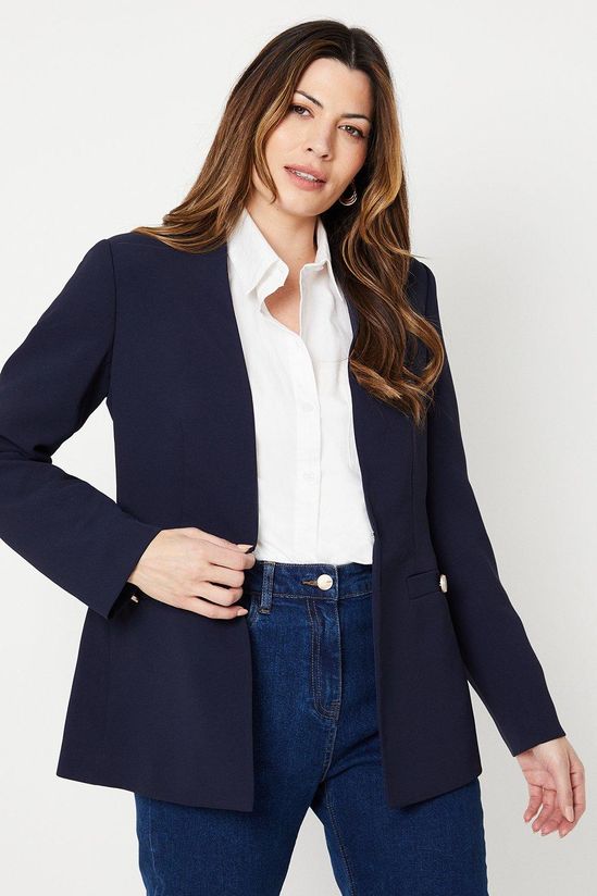 Collarless Button Detail Edge To Edge Jacket