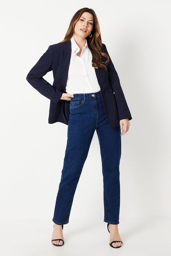 Collarless Button Detail Edge To Edge Jacket