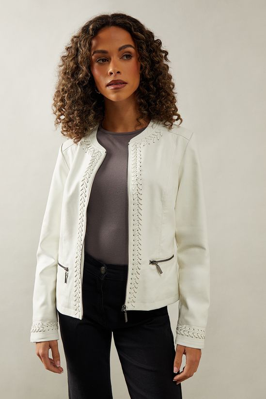 Whipstitch Detail Faux Leather Jacket