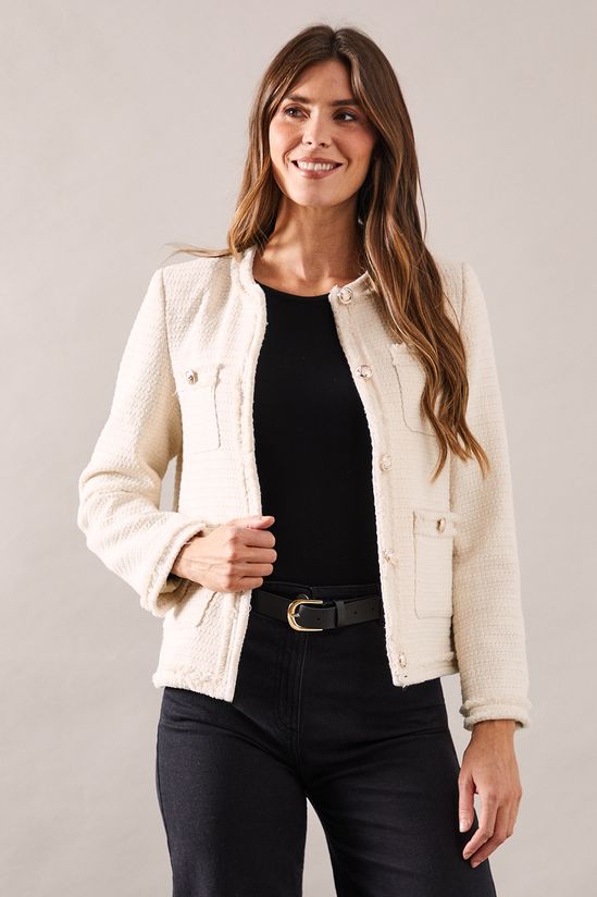 Textured Button Through Collarless Jacket