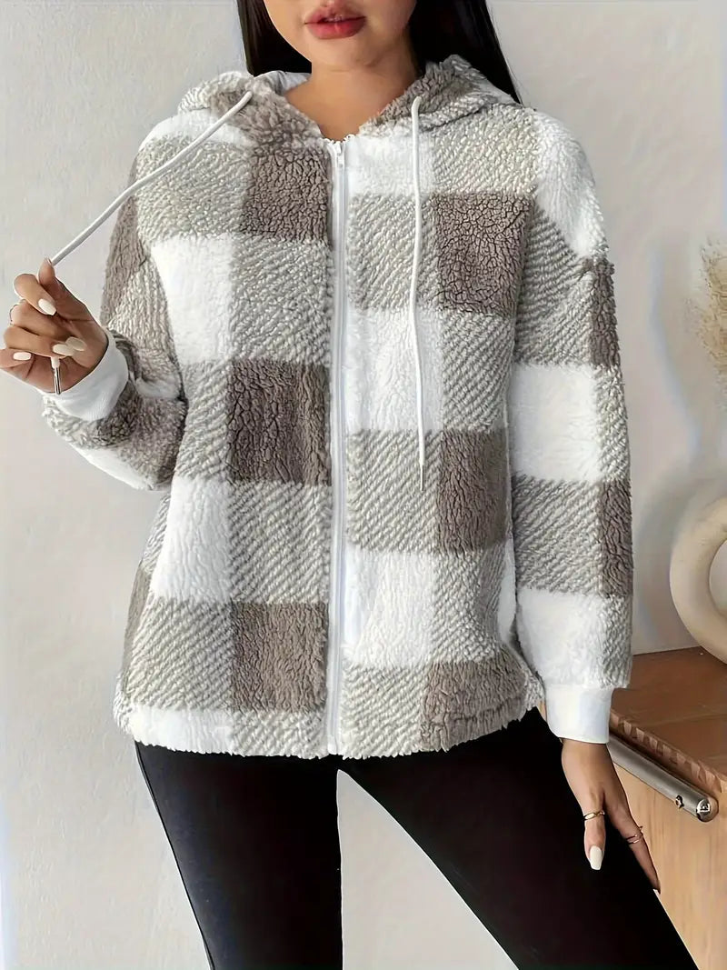 Fashion Warm Plush Coat Long-Sleeved Plaid Top