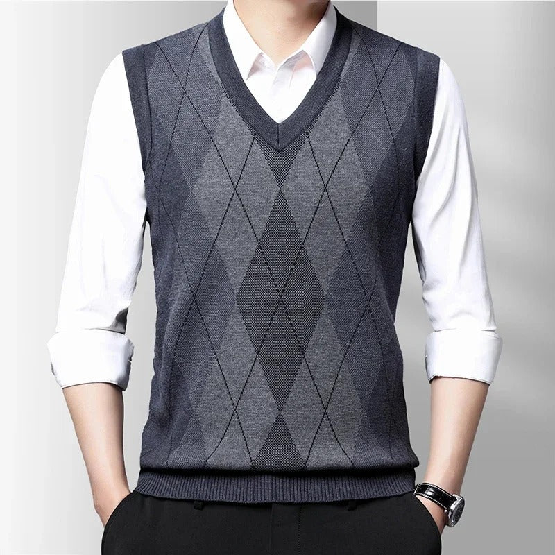 Men's V-Neck Knitted Wool Vest – Smart Casual Style