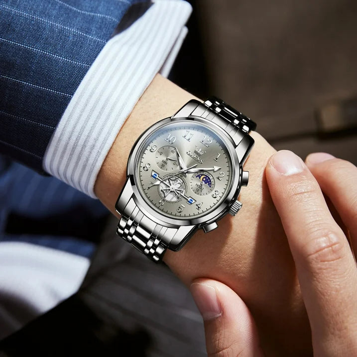 Luxury Casual Analog Moon Phase Flywheel Quartz Watches For Men