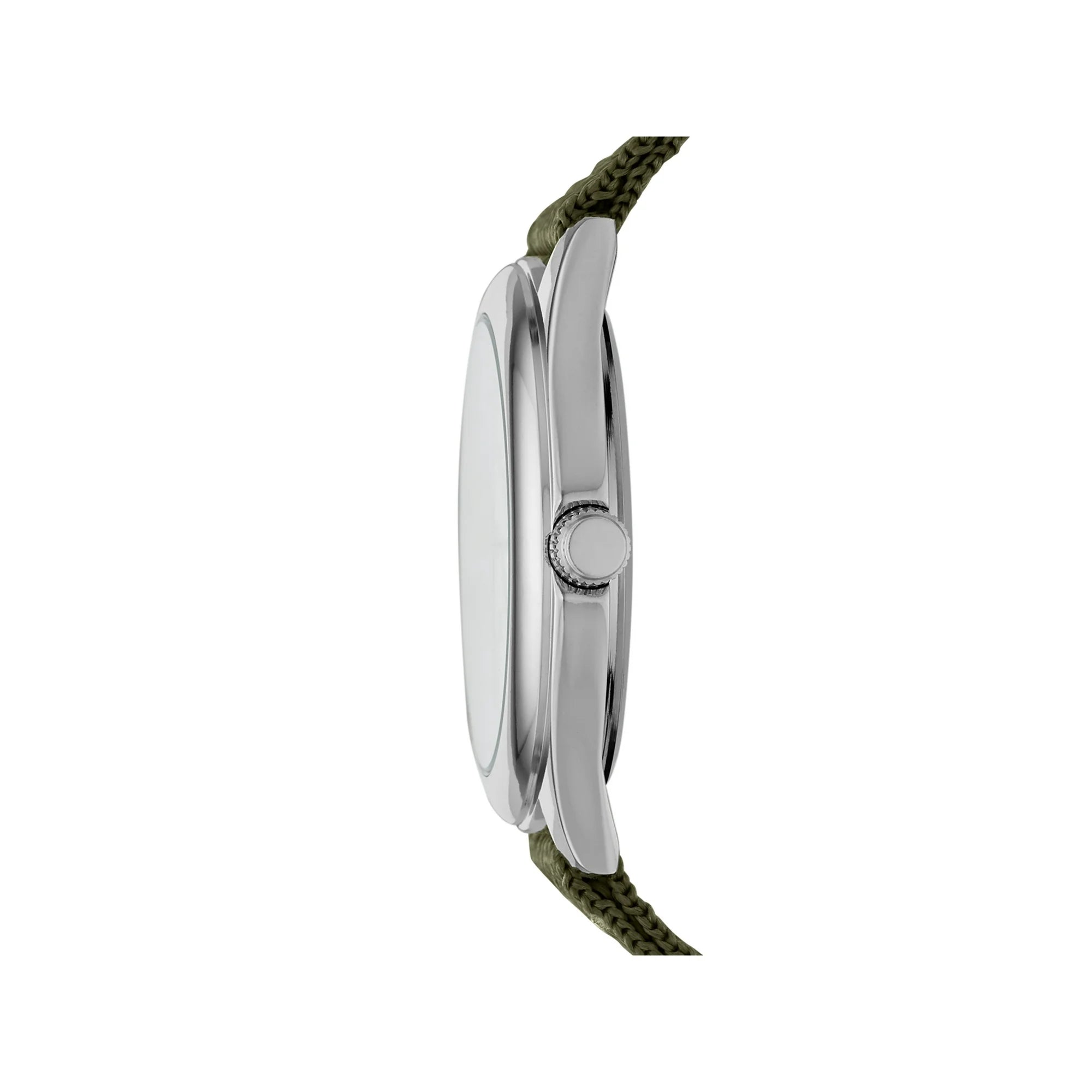 GEORGE Men's Watch: Silvertone Case, White Easy Read Dial, Olive Green Nylon Strap