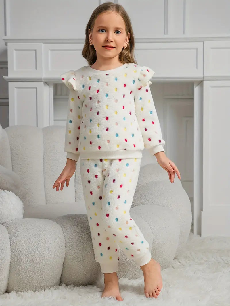 Colorful Dots Plush 2pcs Girl's Outfit