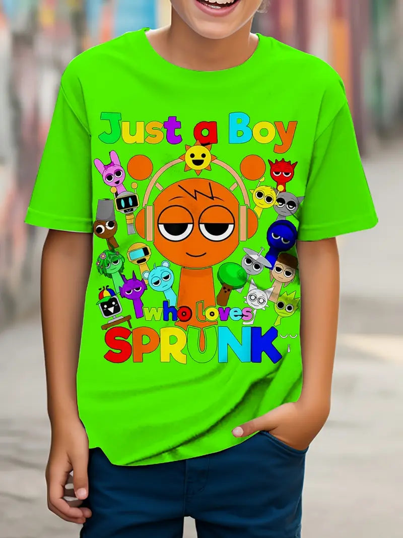 3D Print Polyester Boys' Crew Neck T-Shirt