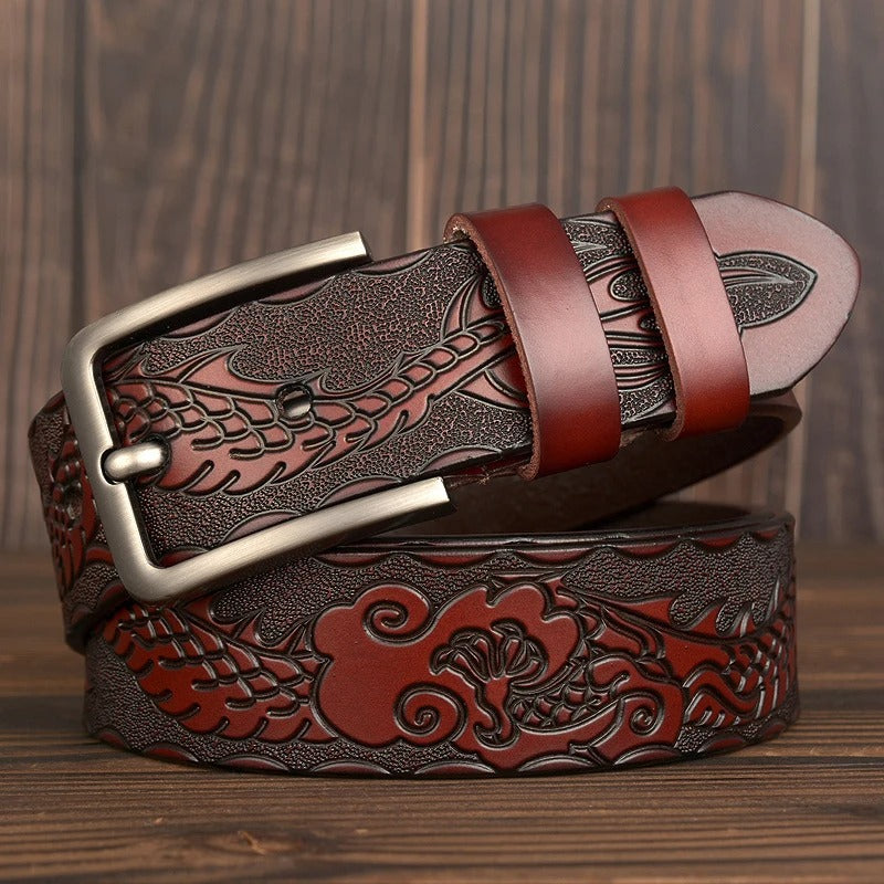 Luxury Dragon Cow Print Genuine Leather Belt