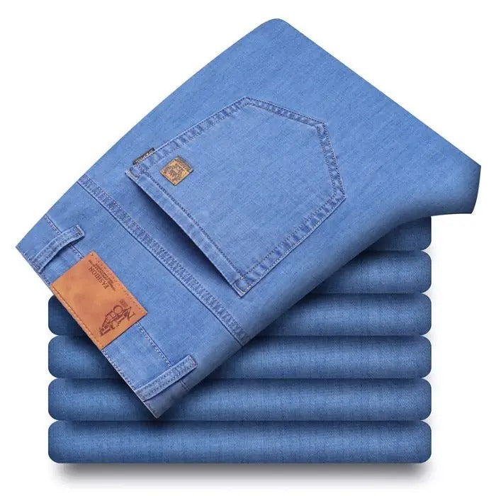 Men’s Ice Silk Light Blue Slim Straight Jeans
