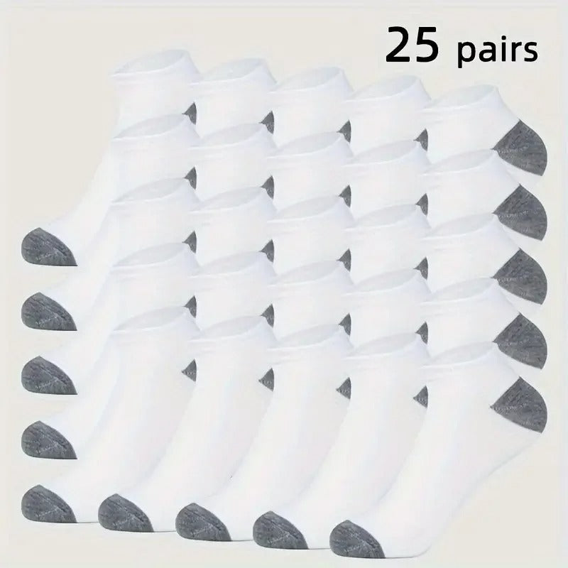 Men’s Color-Matching Low-Top Socks – 25 Pairs