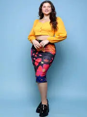 Shirred Back Button Decor Lantern Sleeve Crop Top sets