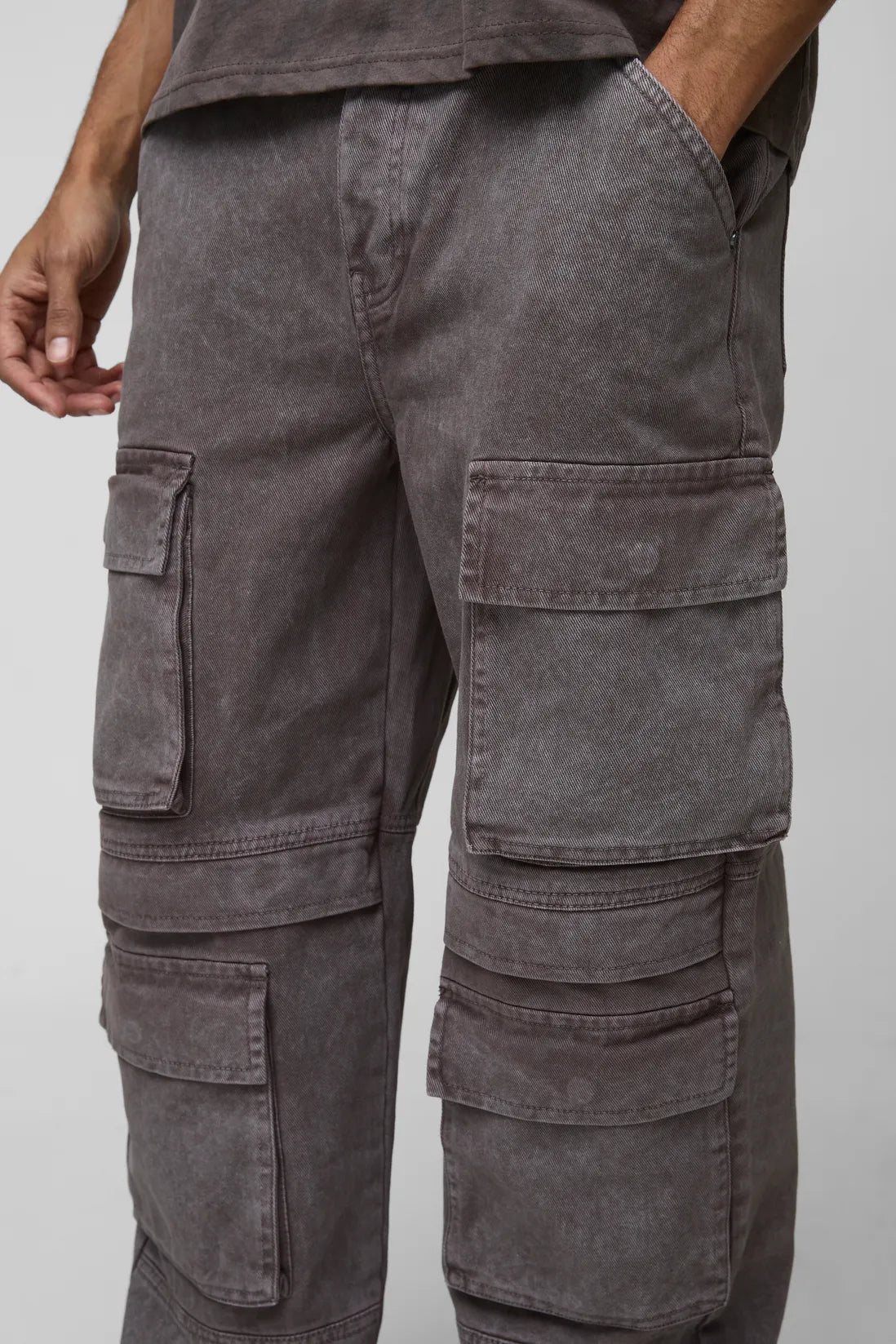 Relaxed Rigid Acid Washed Multi Pocket Cargo Denim Jeans