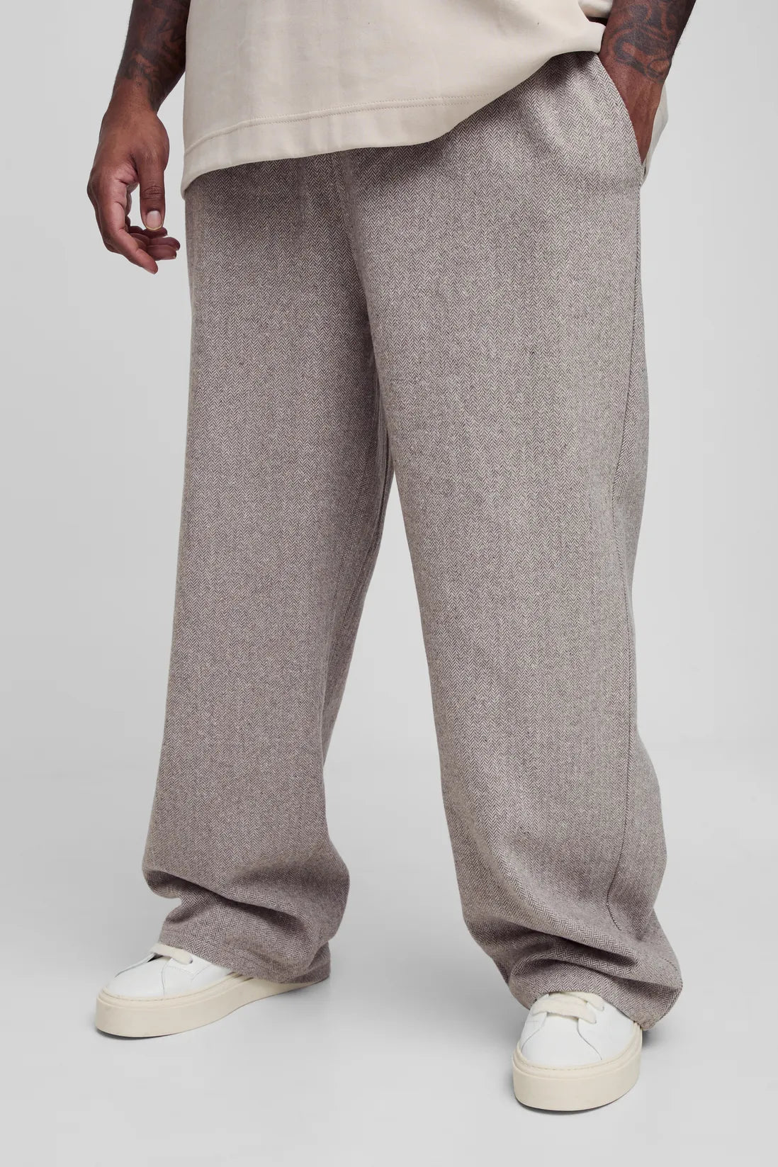 Plus Brushed Herringbone Relaxed Fit Trousers
