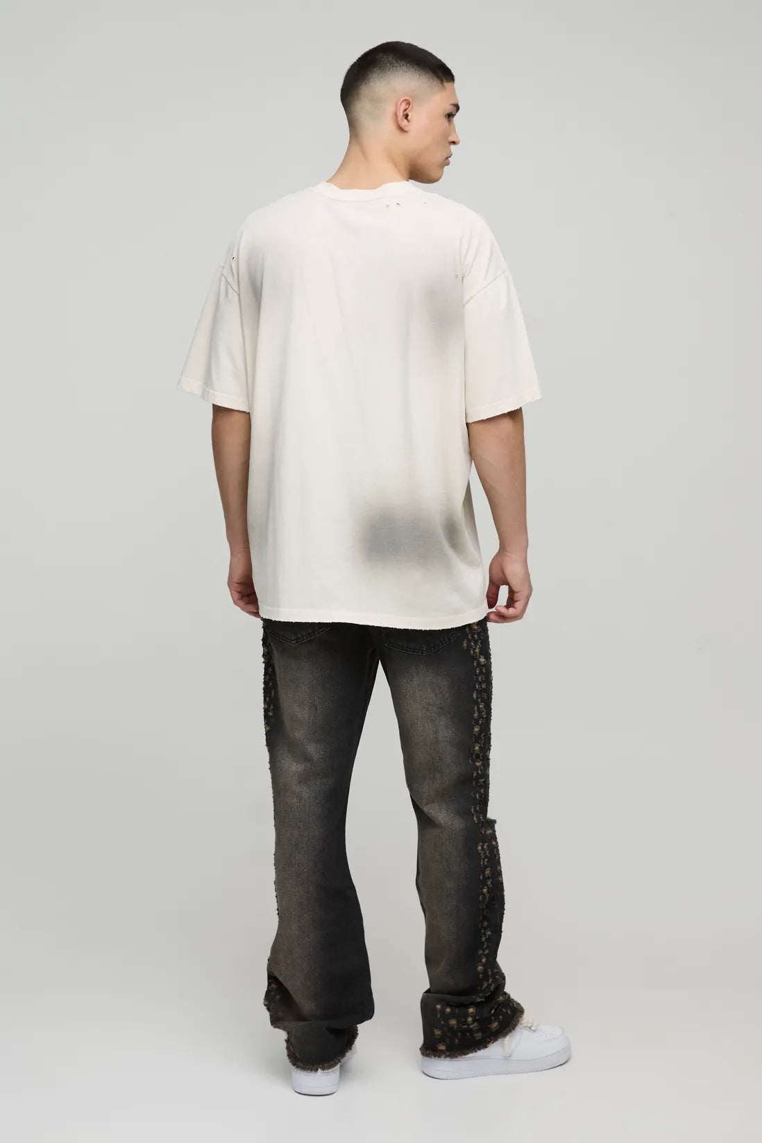 Slim Rigid Flared Stacked Distressed Washed Jeans